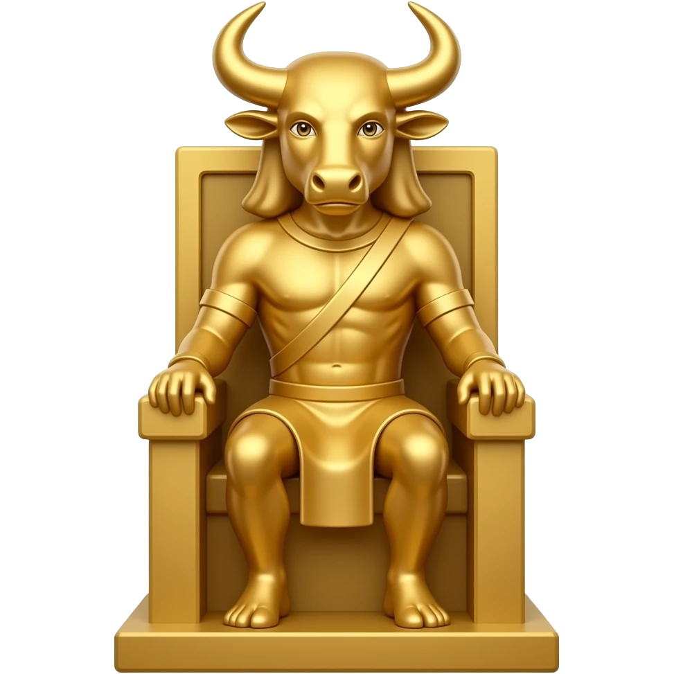 golden statue of baal, anthropomorphic god with bull's head on a throne emoji