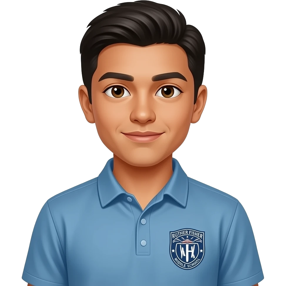 A mexican teenager wearing a Ruther Fisher Middle School shirt emoji
