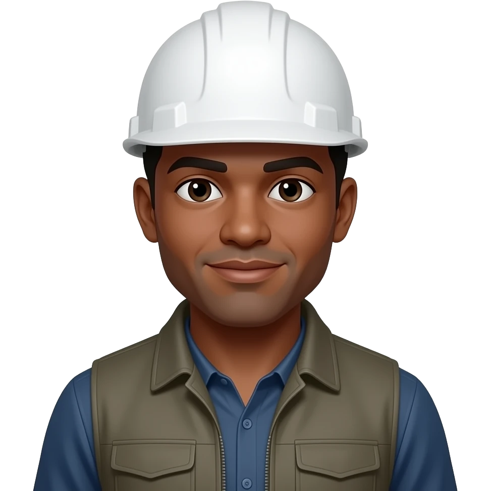 Ingeniero casco blanco y moreno de piel sin barba si y con chaleco moreno de piel emoji