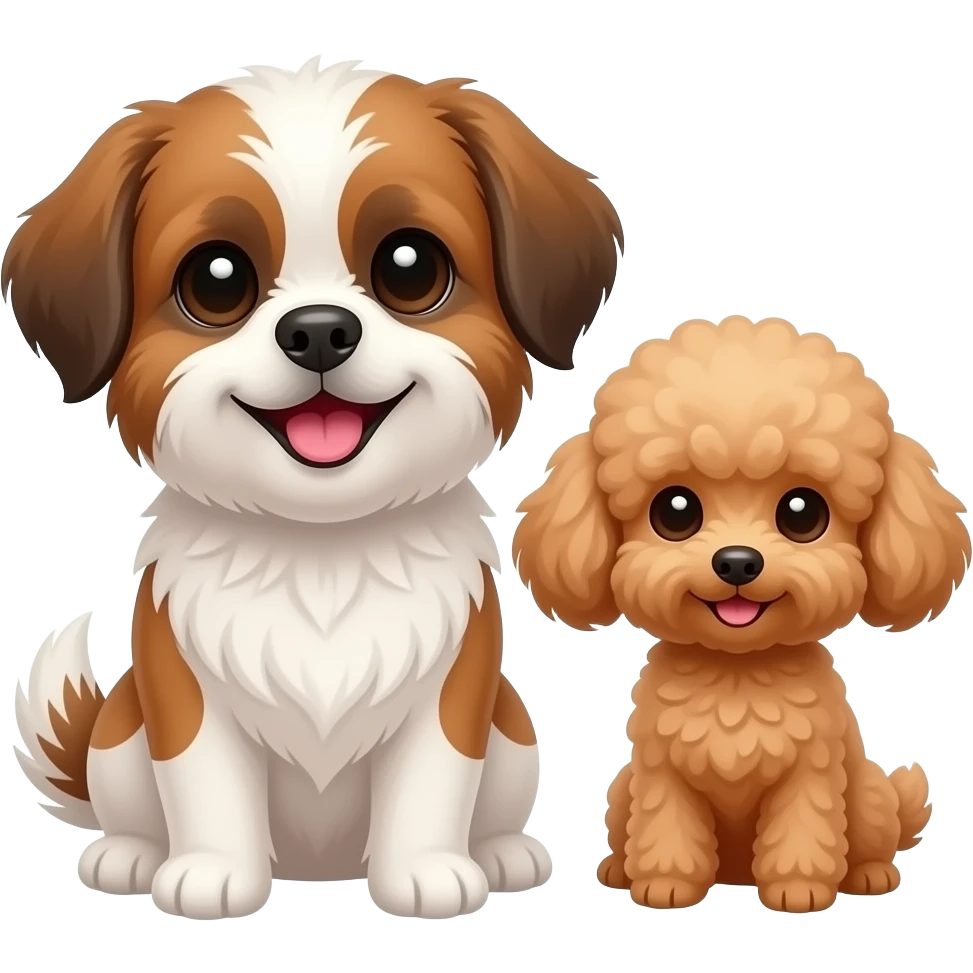 Smiling cute medium brown and white Shihtzu and light brown small toypoodle  sitting emoji