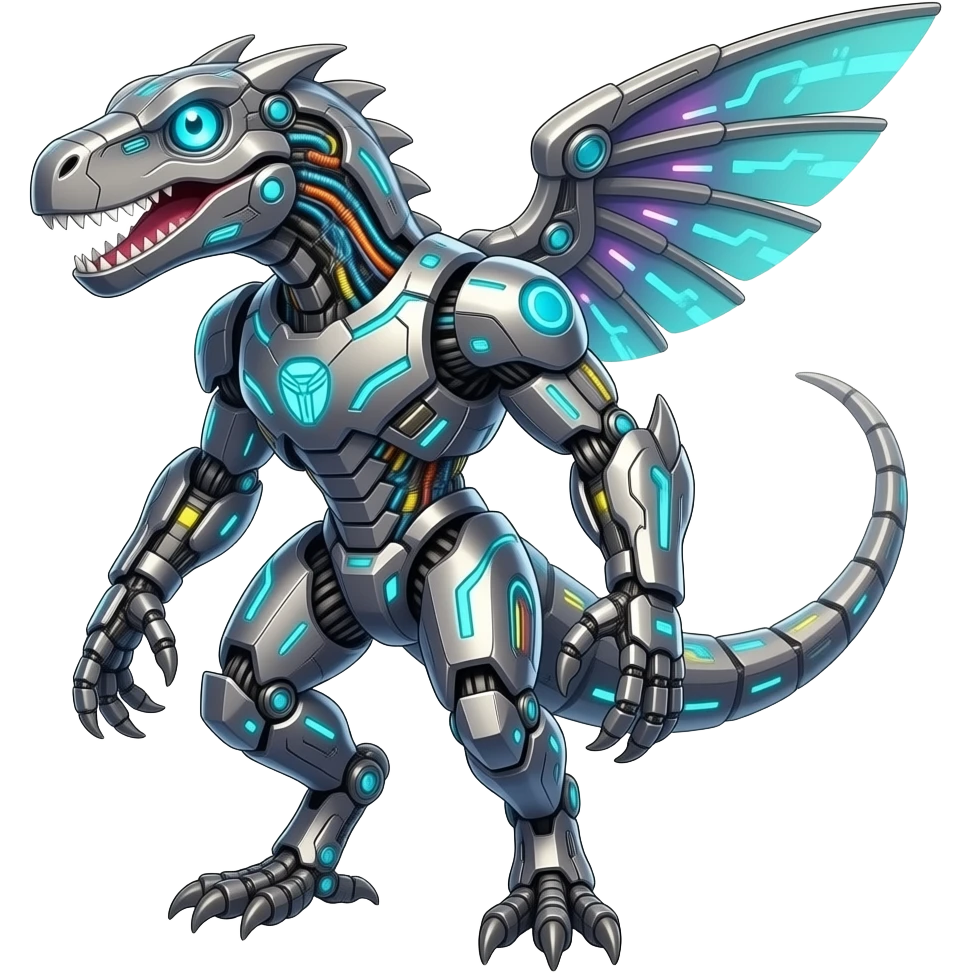 Futuristic  colorful Transformers-Spectrobes-Digimon-Medabots-Fakémon-raptor-Hybrid-creature emoji