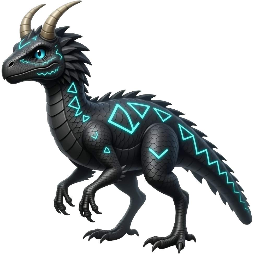 Cool edgy horned frilled black-scaled with neon-colored triangular stripe markings raptorik digitigrade bipedal futuristic fantasy-Cyberpunk- emoji