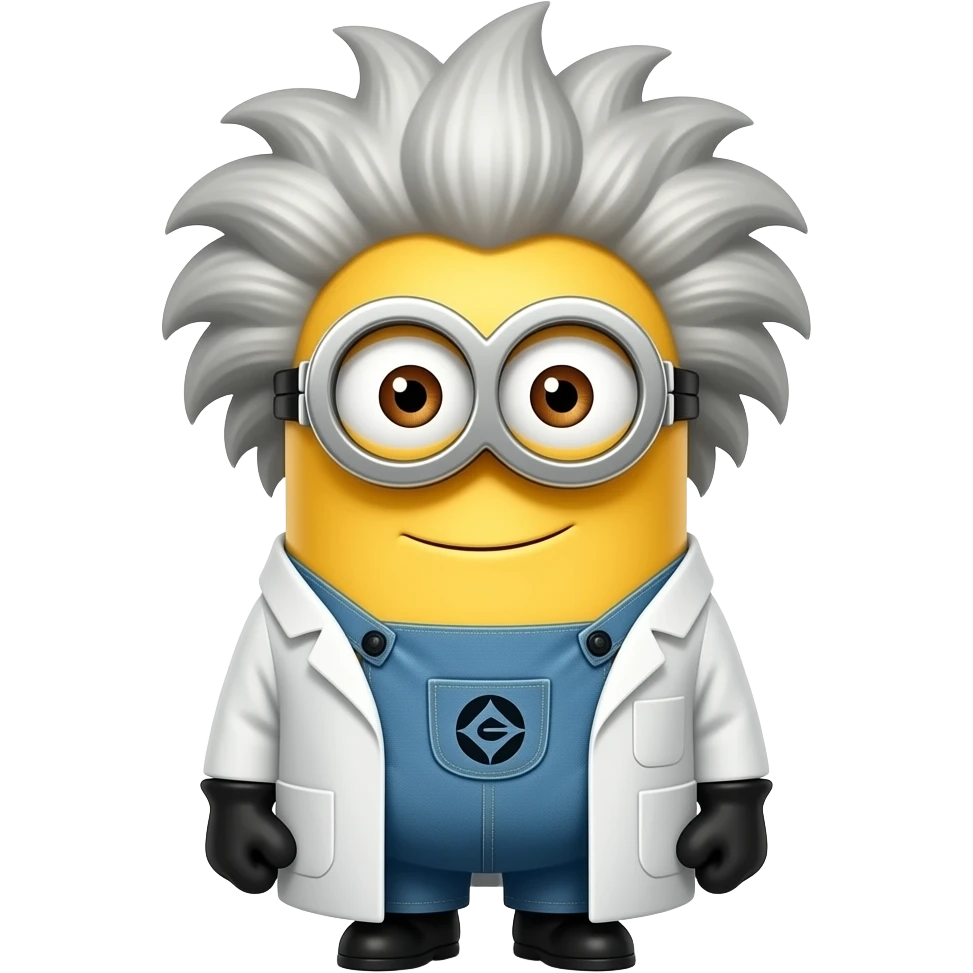 Mad scientist minion in lab coat with wild hair emoji