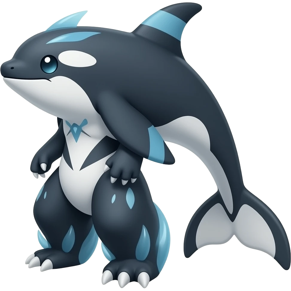 Bluish blackish whitish greyish gradients Absol-Amaura-Garchomp-Houndoom-Aurorus-hybrid with orca tail emoji