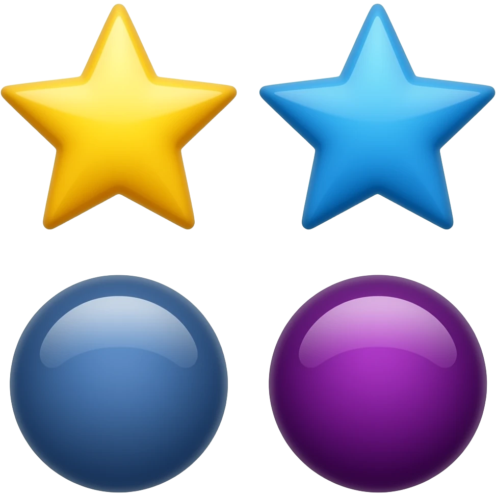 yellow star on the side (next to the star), two shiny (colors: medium, slate blue, velvet indigo), minimalism emoji