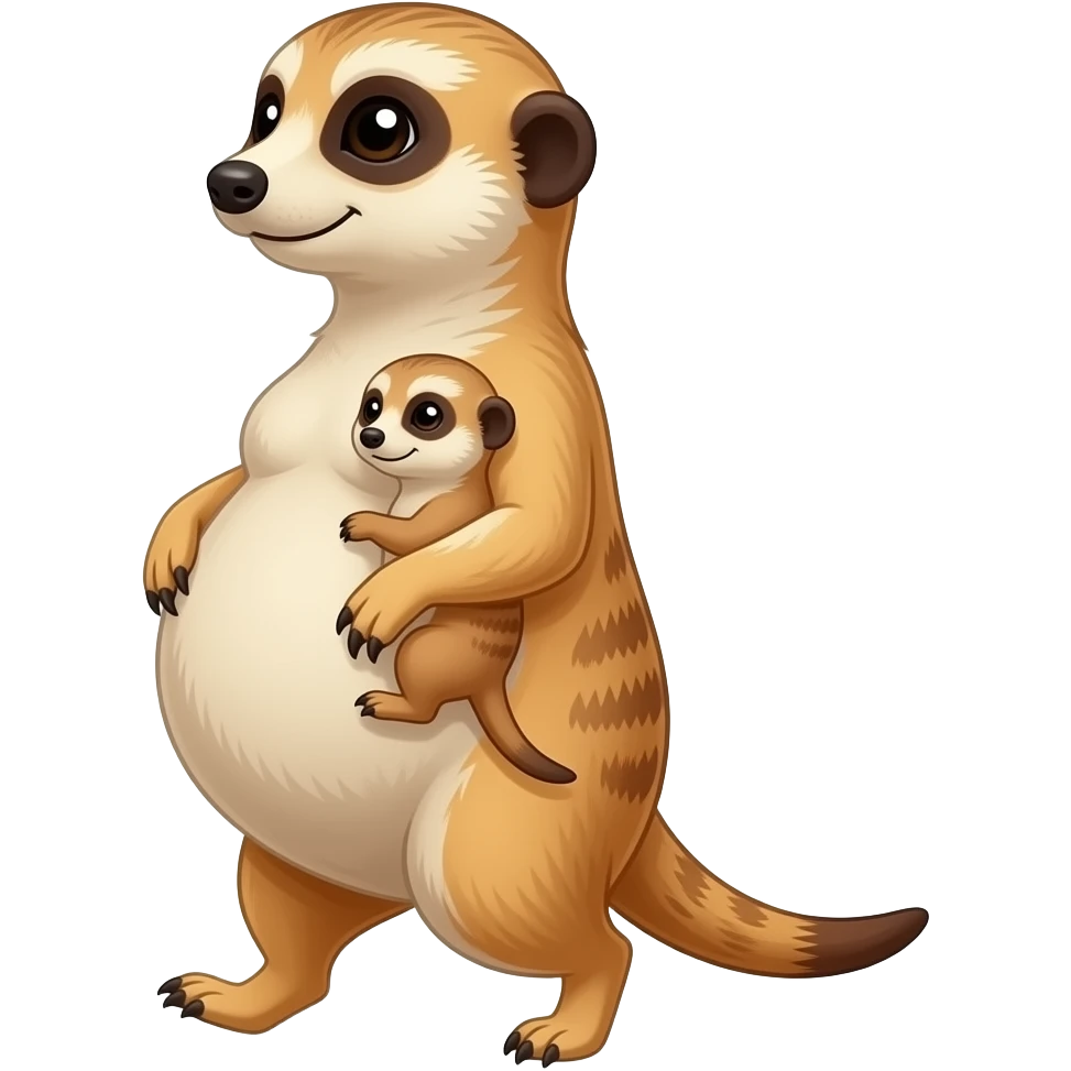 A female Meerkat now wants to give a try to walk,but with her fat stomach so big she has to get a grip of it and hold it up then cradle her food baby, it is a guessing game with her bun in the oven,but she knows she is just fat,her bellybutton makes agreement with clues. emoji