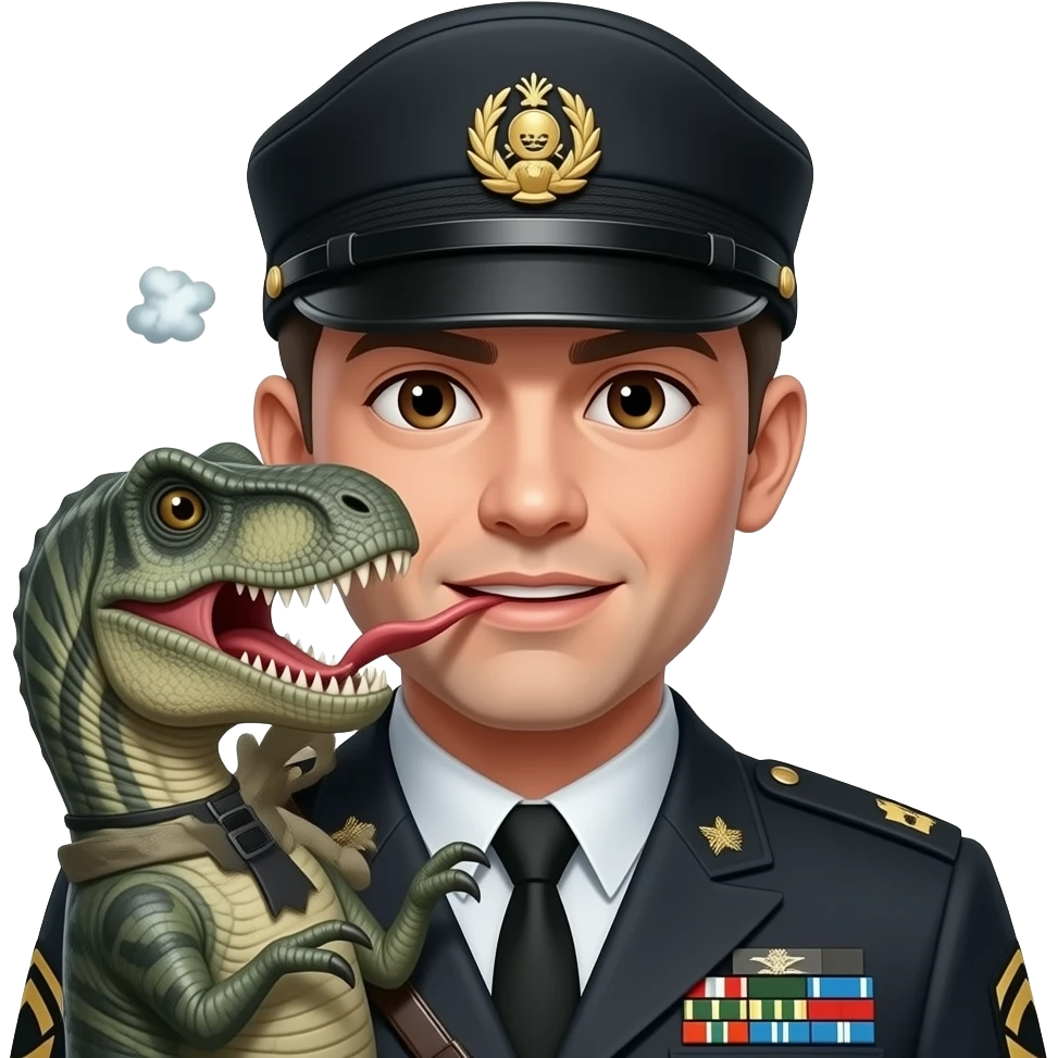 dinosaur eating soldger who wears black uniform emoji