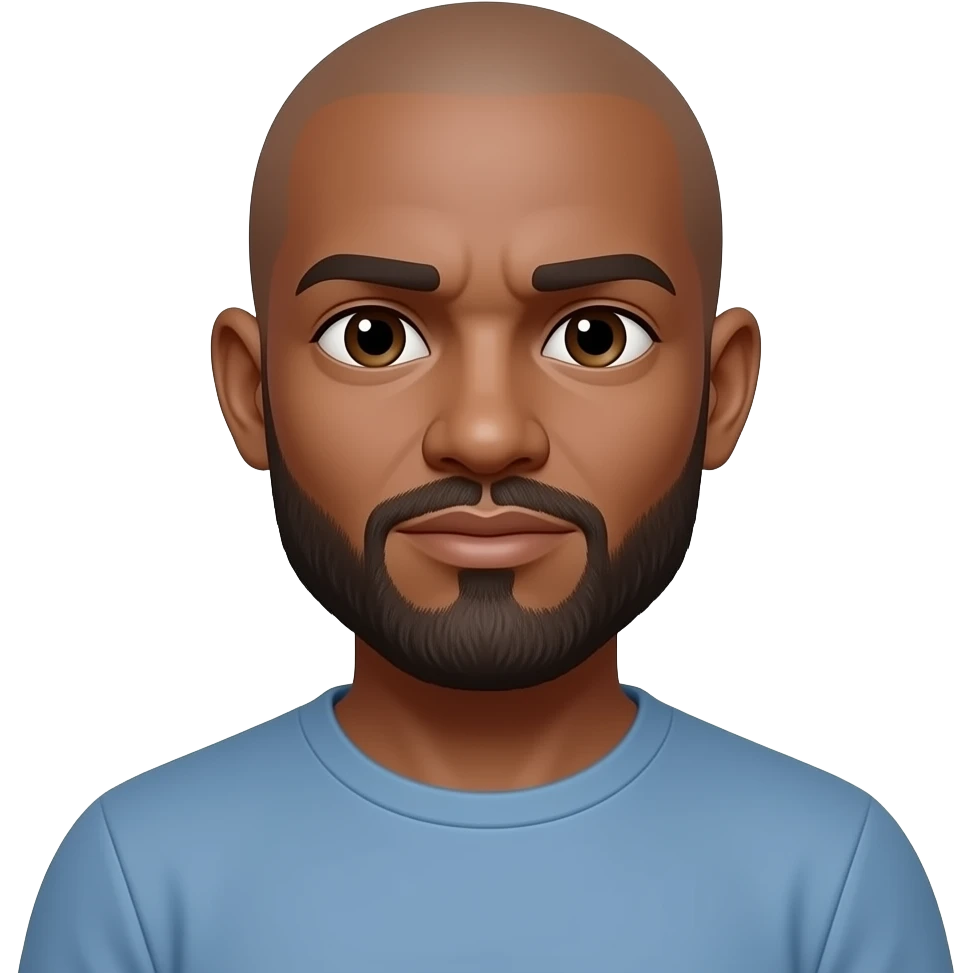 Create a light black guy with a bald head and a beard and mustache doing the shrug emoji