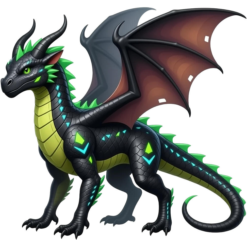 Cool edgy horned frilled black-scaled with neon-colored triangular stripe markings draconic raptorik digitigrade bipedal futuristic fantasy-Cyberpunk- emoji