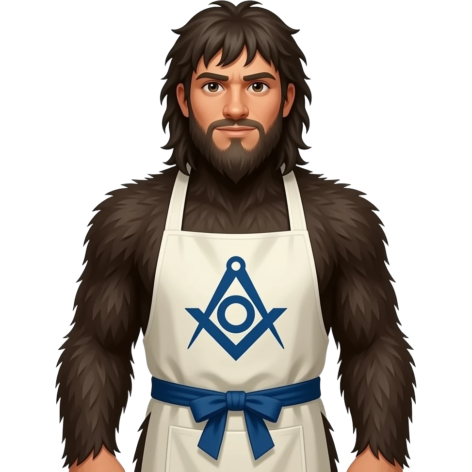 A fashionable young brunette yeti-like man with a stylish hairstyle and a Masonic apron on his belt. emoji
