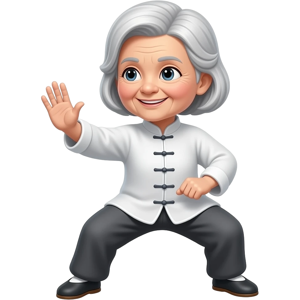 Medium old lady taichi light medium gray hair emoji