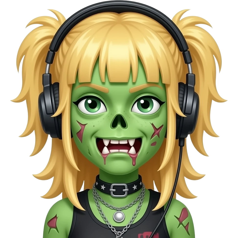 girl zombie with blonde rock 'n' roll bangs and green skin and ...