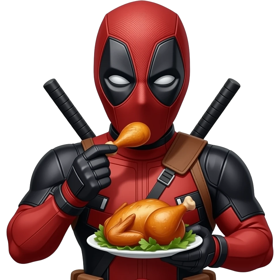 Deadpool eating chicken roast emoji