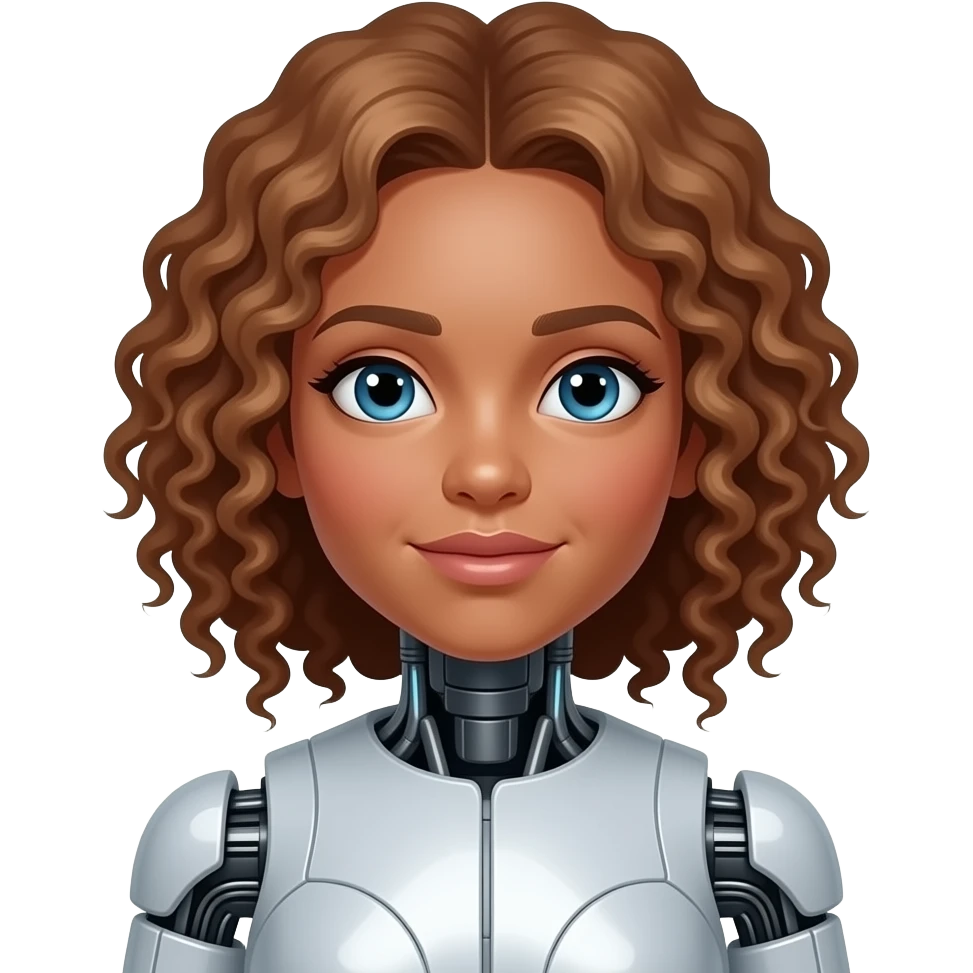 Make a half girl half robot and have the head part be the human and the body robot and make the girl a black girl  with light brown curly hair emoji
