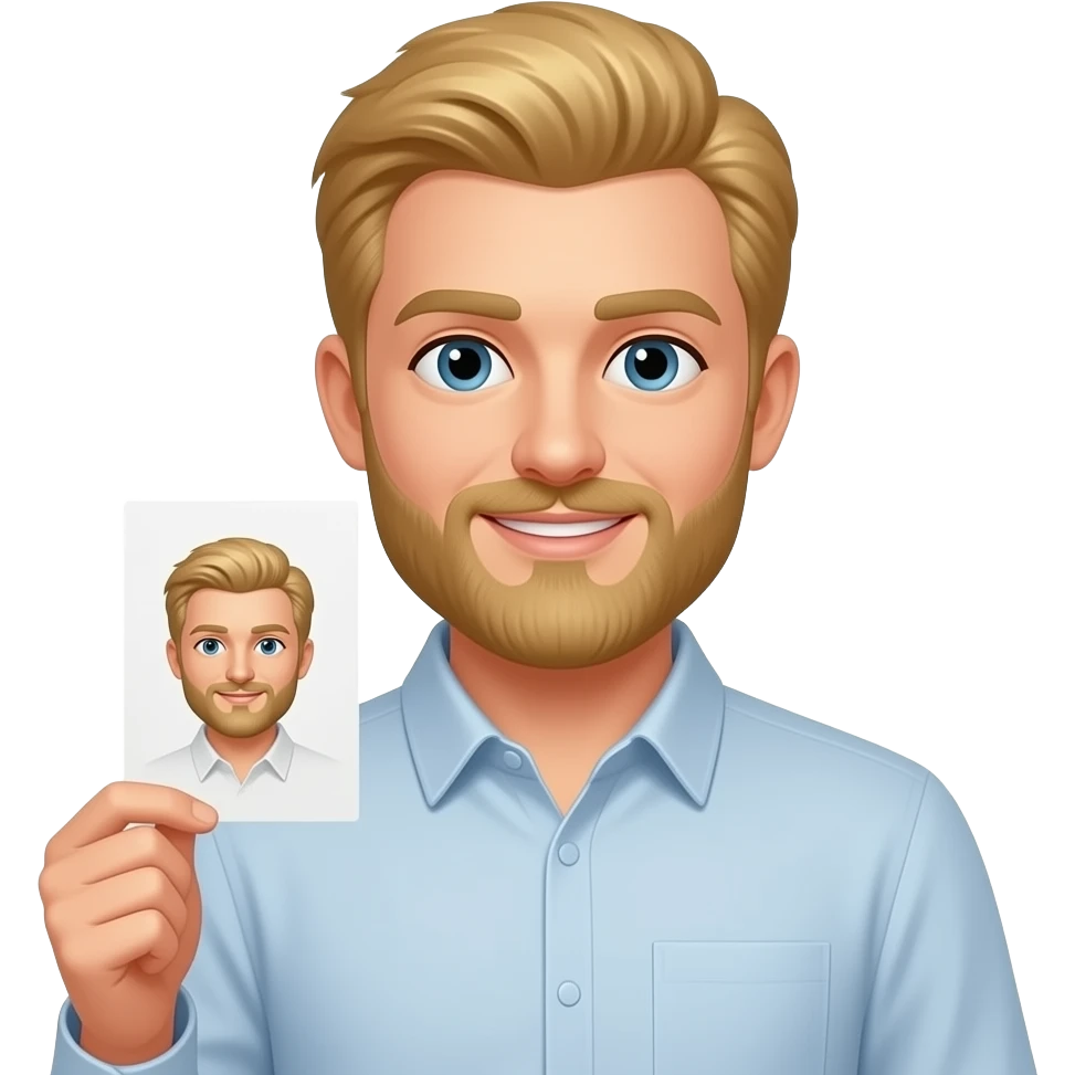 blond hair man with blond beard with paper card emoji