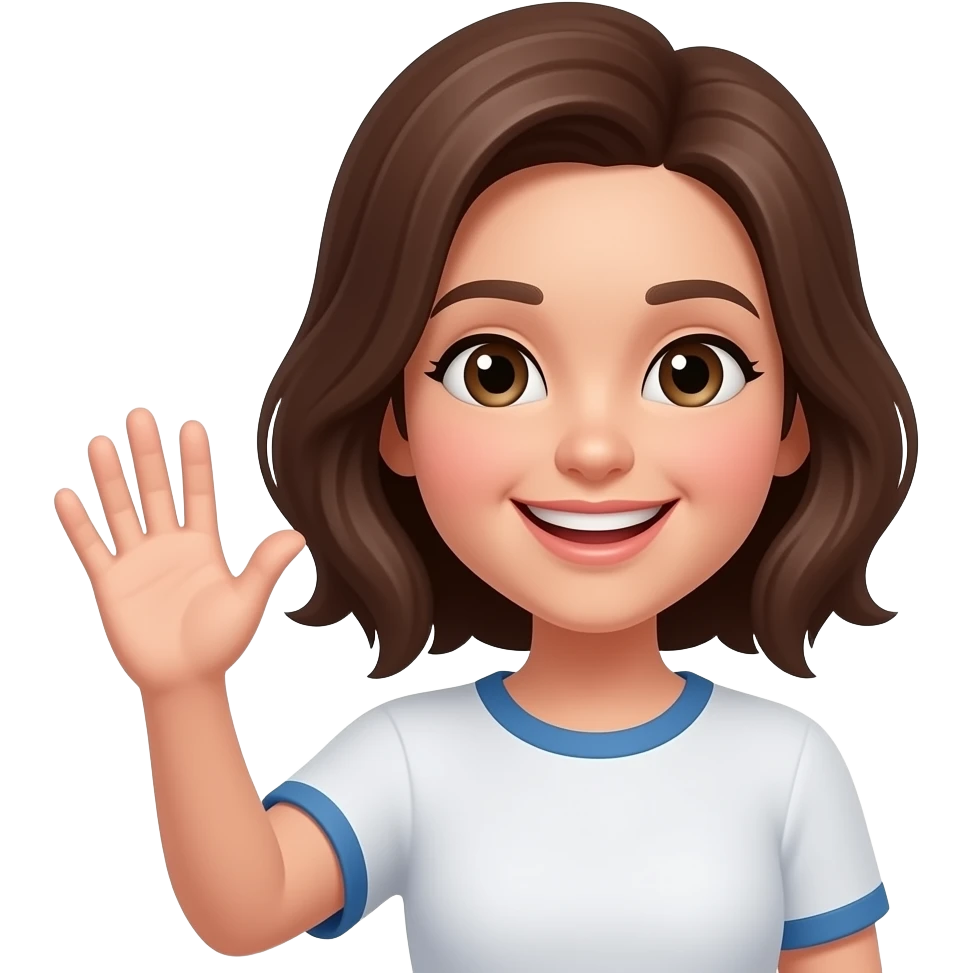 brunett hair smiling and waving hand emoji