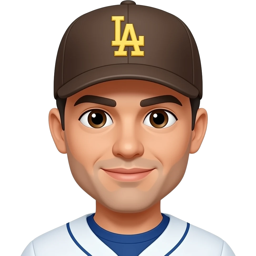 Dodgers hat with brown base and yellow letter men wearing it emoji