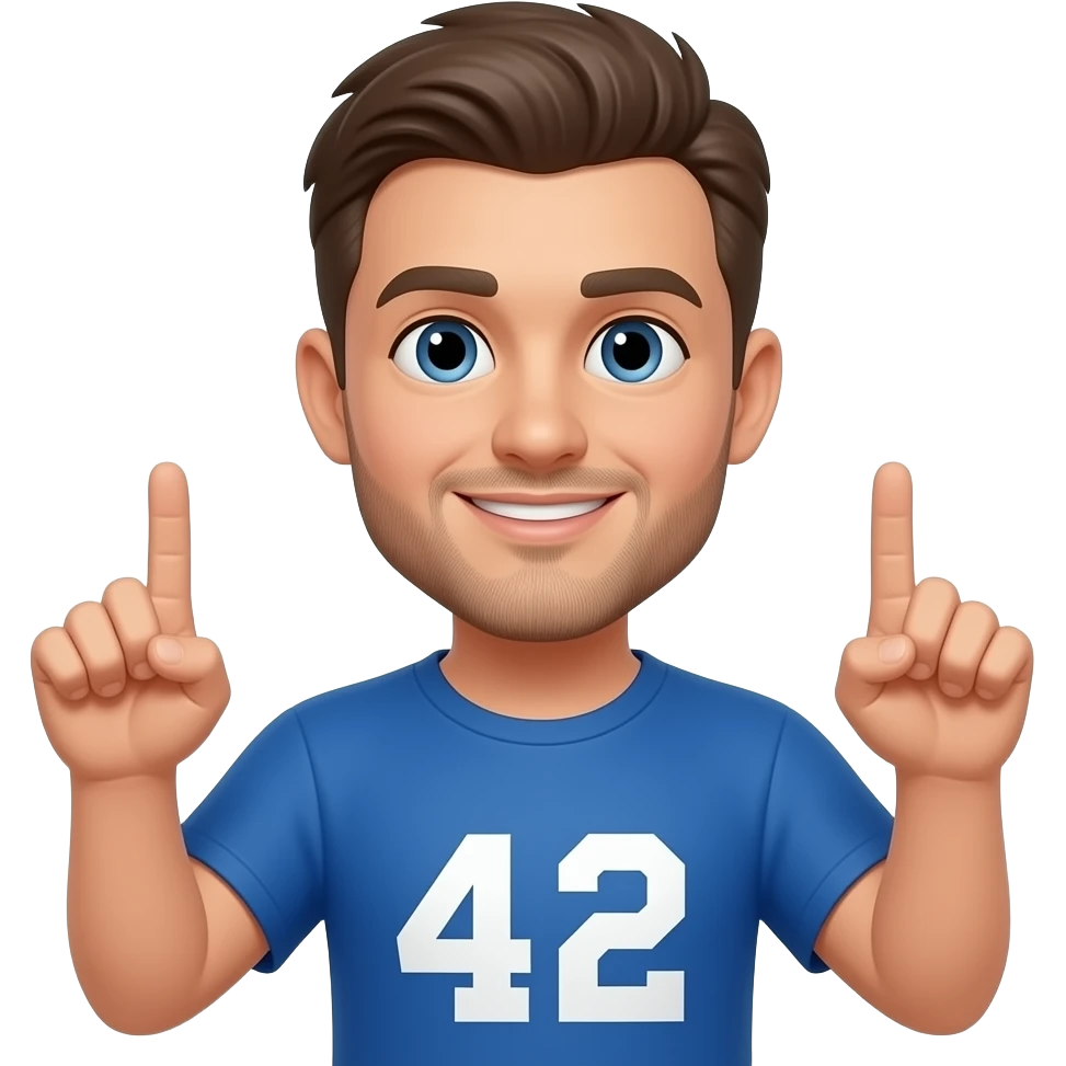 Quero que você crie 42 coloque uma pessoa segurando esse número com dois dedos indicadores emoji