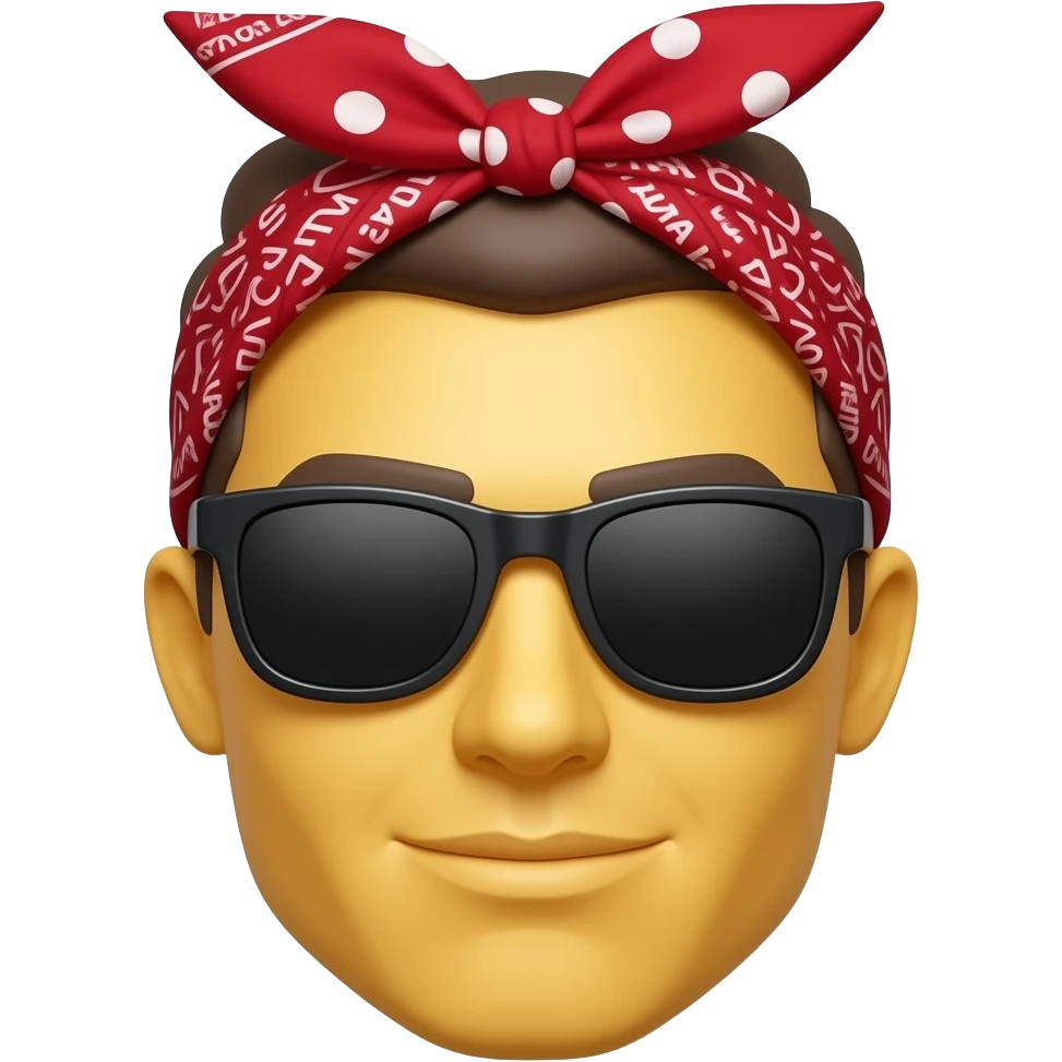 The sunglasses yellow emoji face with a red head scarf on emoji