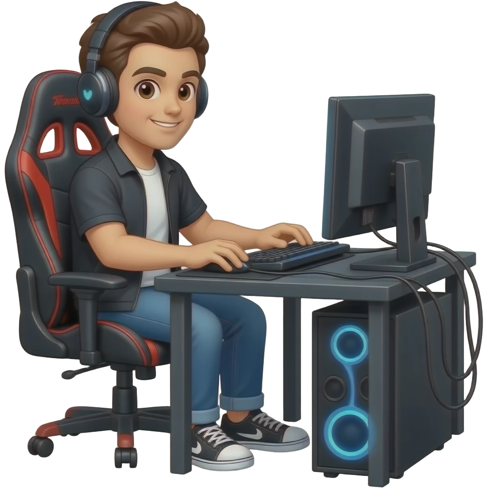 Make a guy gaming in pc emoji | AI Emoji Generator