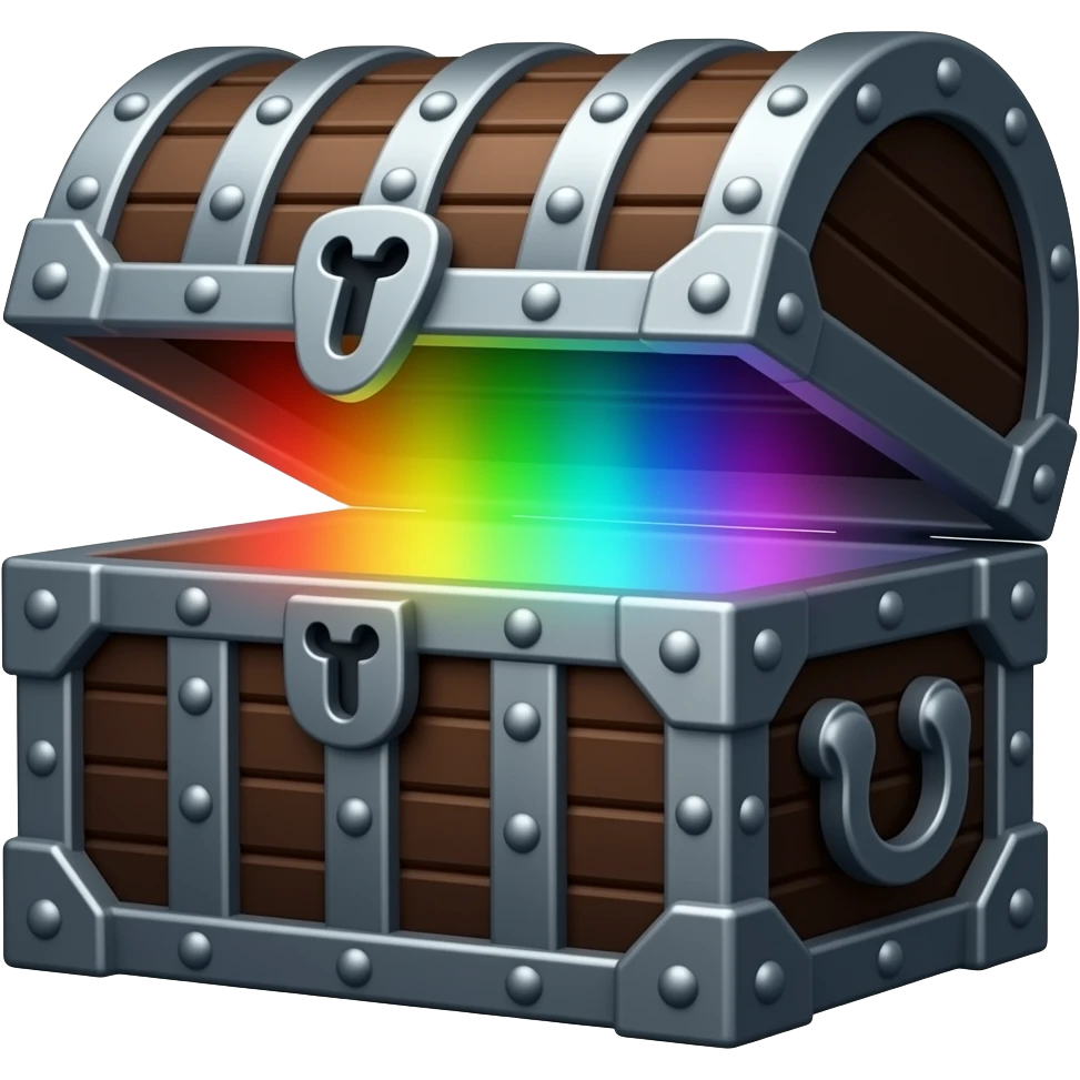 black treasure chest with Neon Rainbow Colored Glow emoji