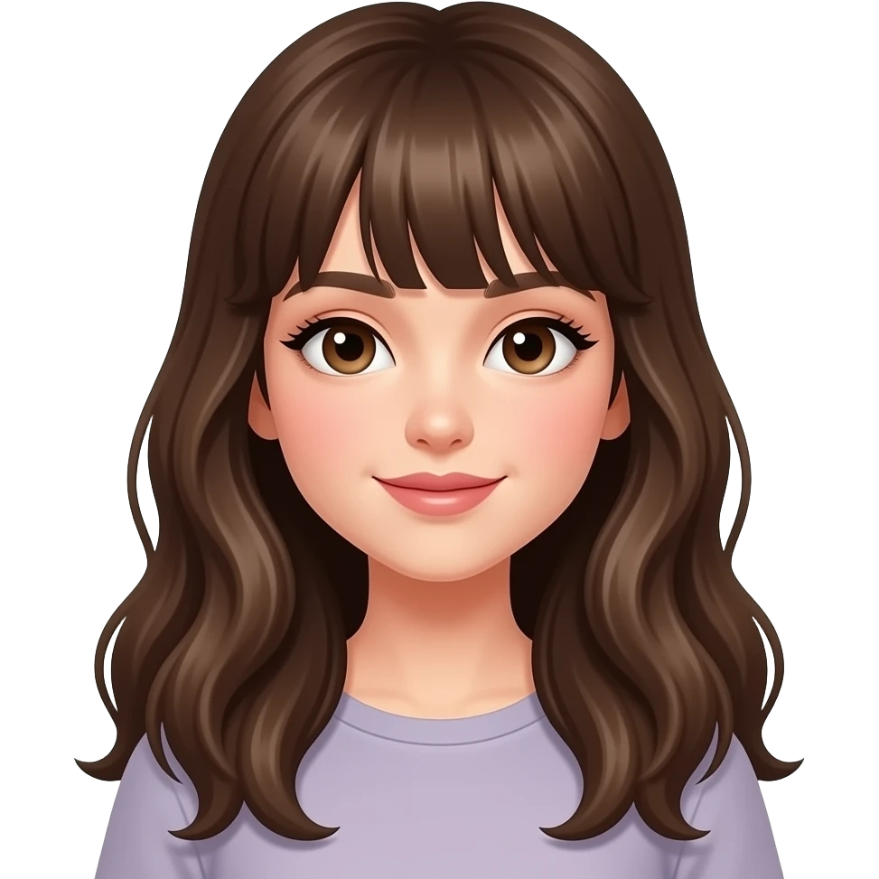 دختری با فرق سر و موهای بلند و آرایش و ل emoji