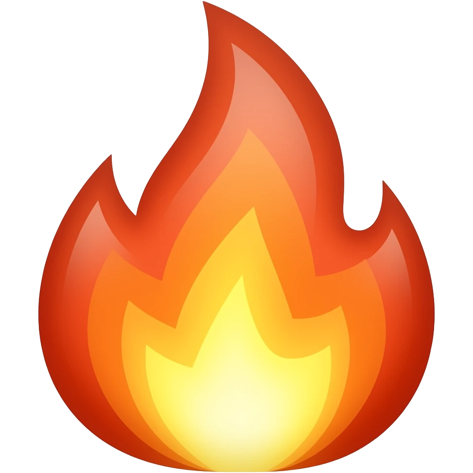 Create high-quality glossy emojis with a vibrant modern style.Make the emojis look premium, shiny, and eye-catching with bright highlights, smooth gradients, soft reflections, and glowing details. Fire emoji emoji