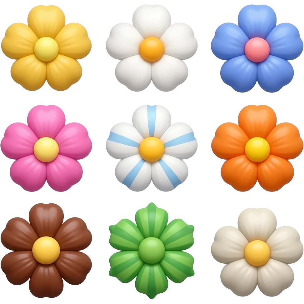 different colored flowers, cartoonish emoji