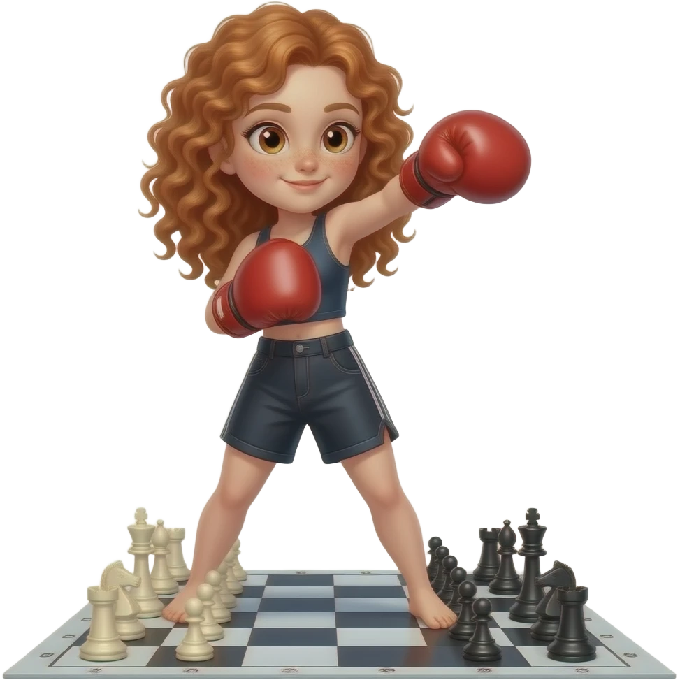 Fille rousse bouclés tâches de rousseur Chessboxing emoji