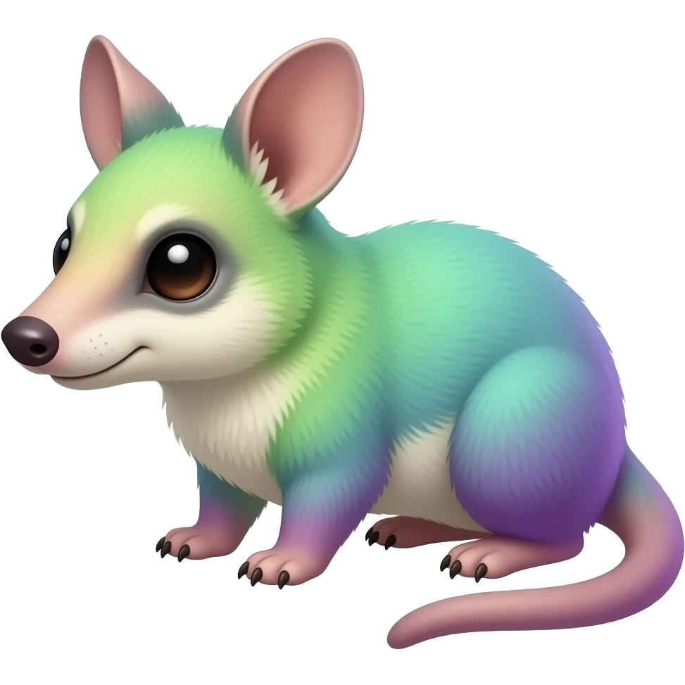 Iridescent Neon Lime-Green-Magenta-gradients Minccino-Numbat-Sergal-fusion-hybrid-animal-creature, full body emoji