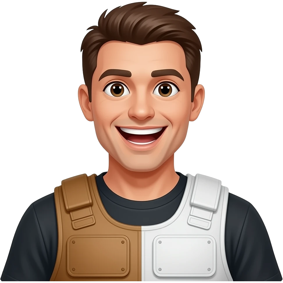 Persona con un chaleco anti balas medio moreno pero wero también,y que este sonriendo como loco emoji
