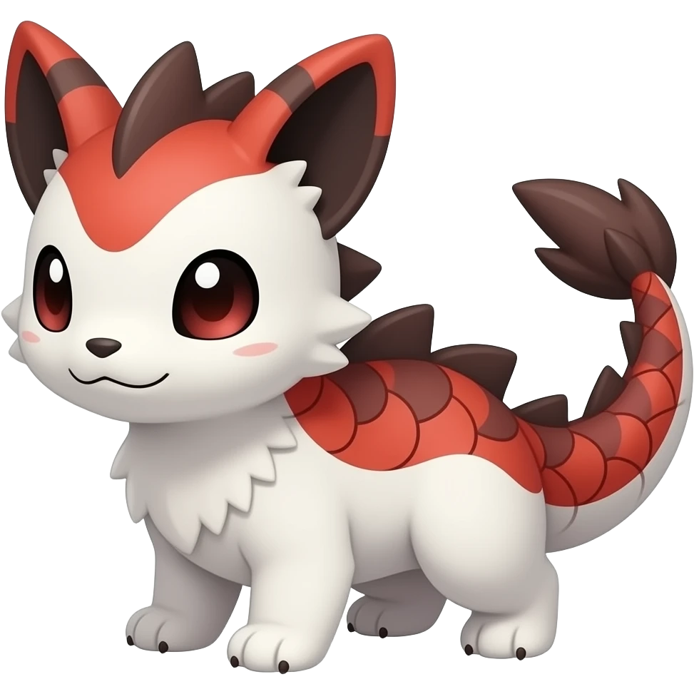 Cute cool scaley white red dark-brown animal hybrid Fakemon full body emoji