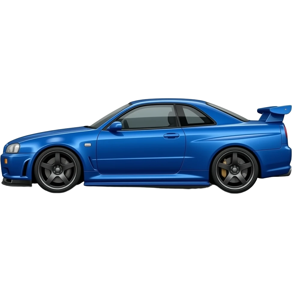 Make a nissan gtr r34 side perspektive with body kit baby blue and take away the air wind lines around the car emoji