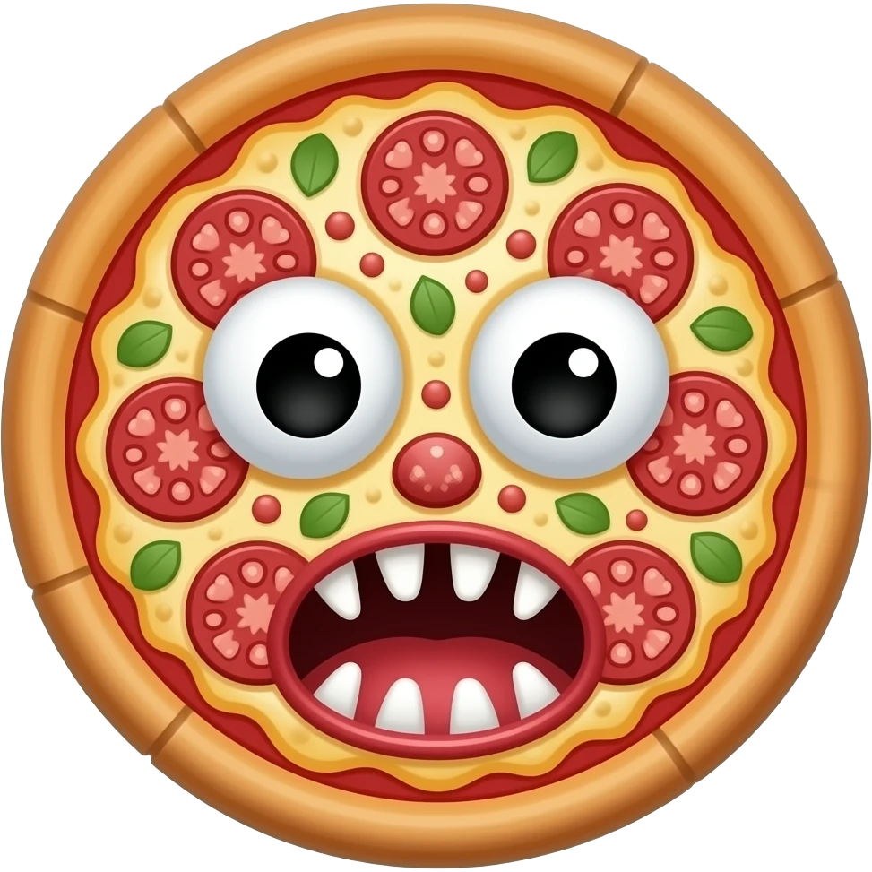 a crazy monster face made of pizza emoji
