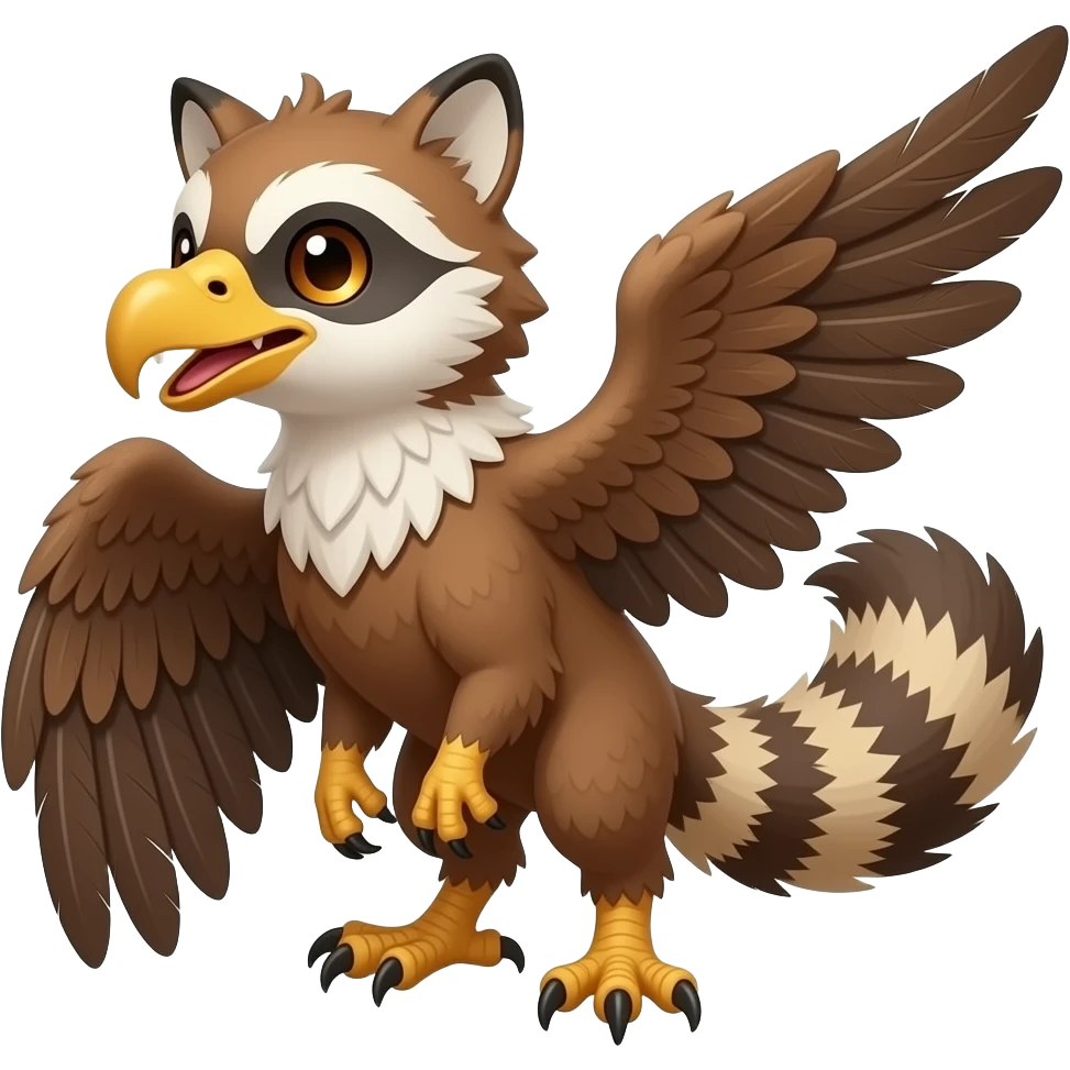 Cute mutant eagle-gryphon-tanuki-hybrid with sharp long saber teeth emoji