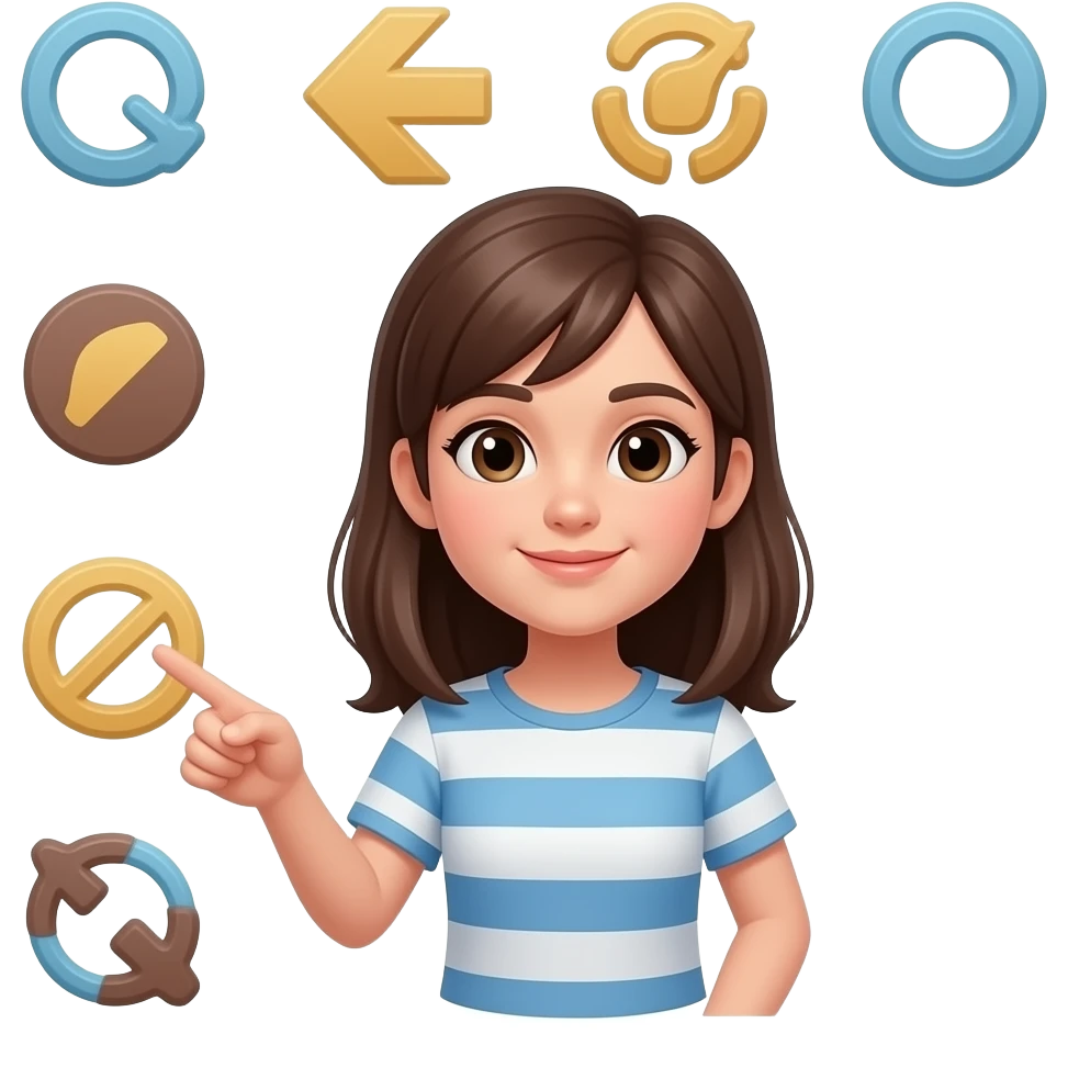 a brunnete girl ponting the the left and theres symbols emoji