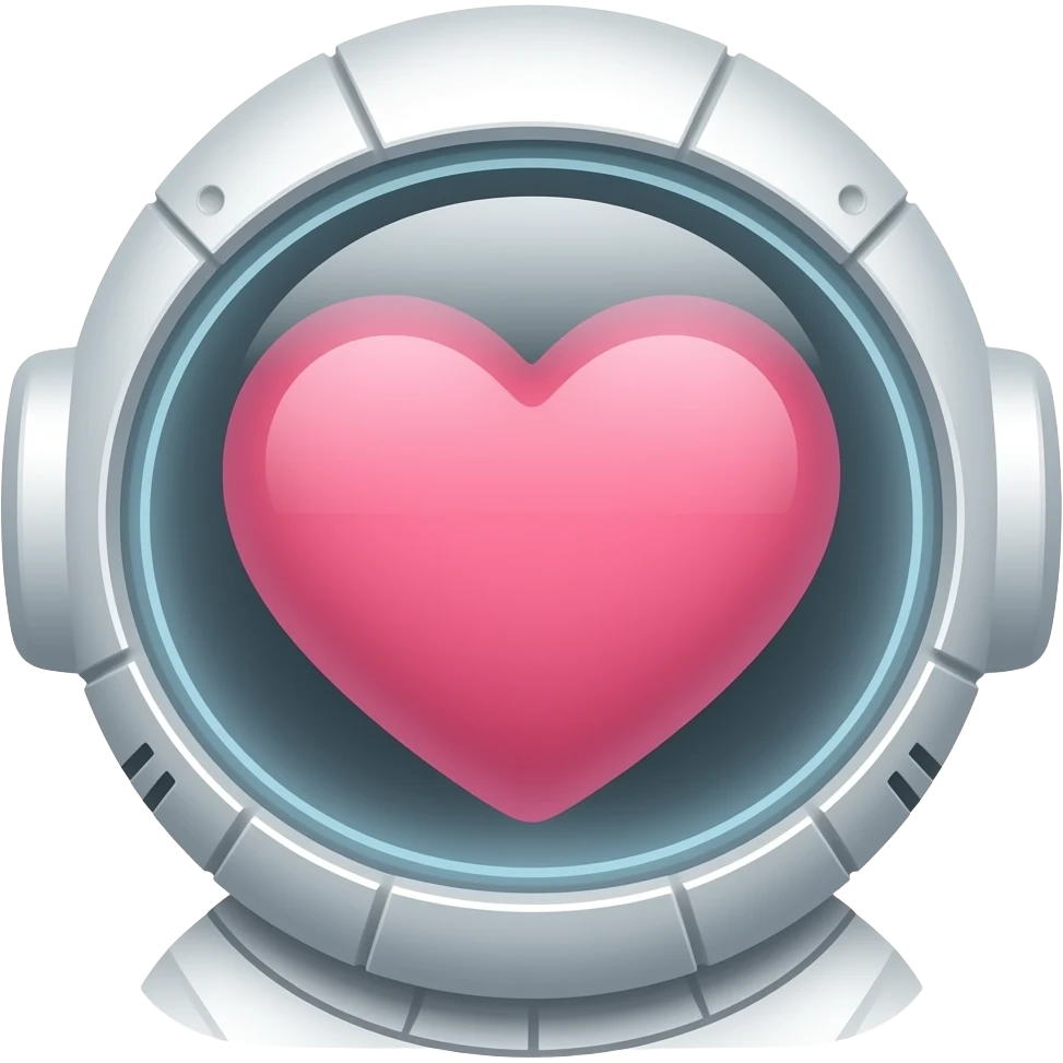 heart, light pink and light grey, spacesuit-themed border, technology, minimalism, simple emoji