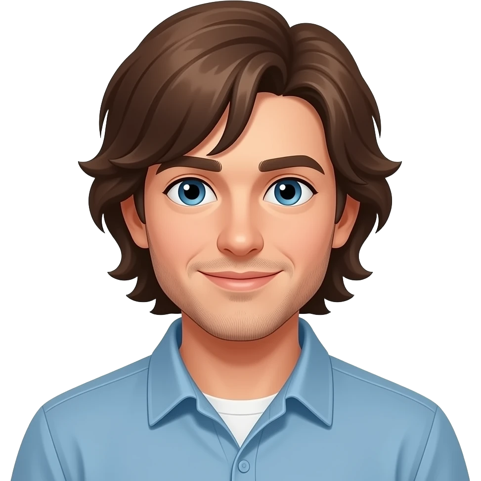 mature college boy with brown long hair emoji