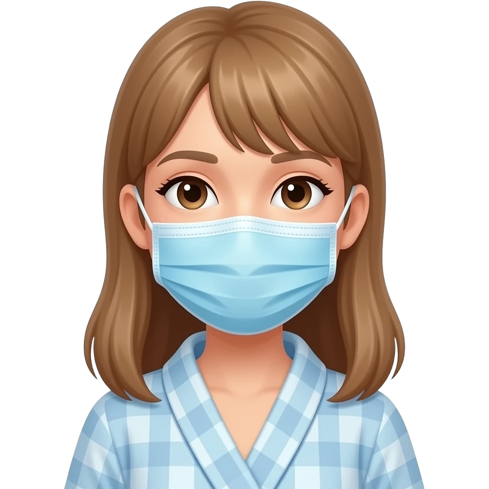 Chica relajada con bata y mascarilla emoji