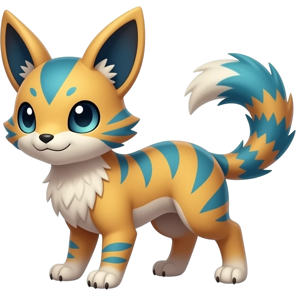 Exotic tropical happy Beautiful pretty cool edgy elegant realistic Feral Rare Fantasy colorful vibrant Vernid-Trico-species-Fakemon-creature by LiLaiRa, random markings, tufted tail, tufted ears, full body emoji