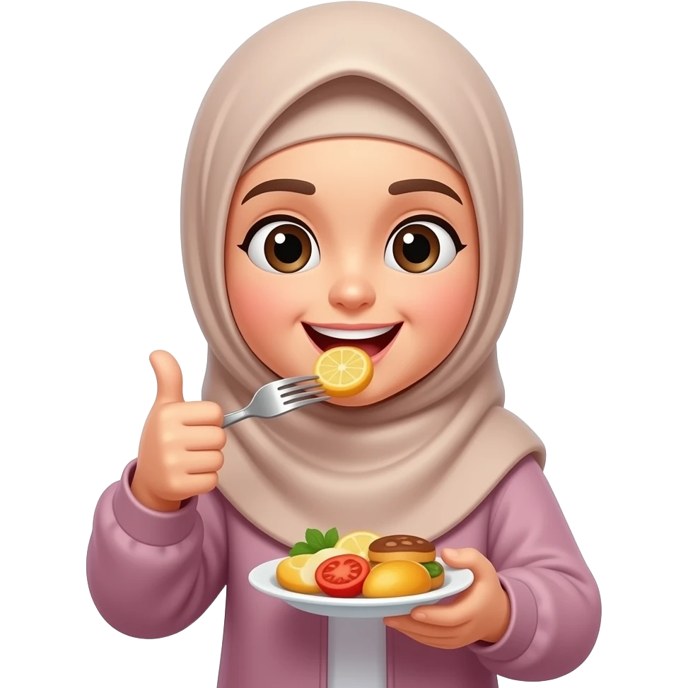 muslim cewe makan sambil jempol emoji