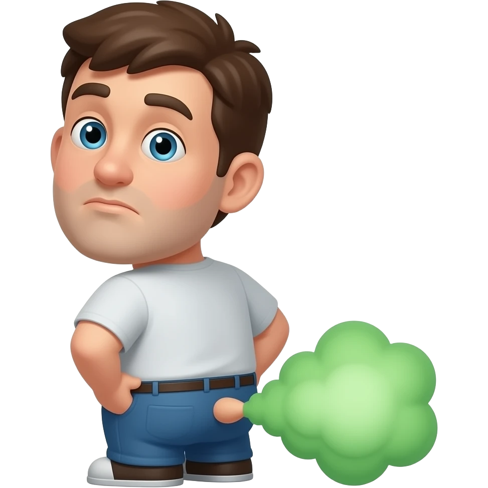 man farting out butt, green cloud emoji