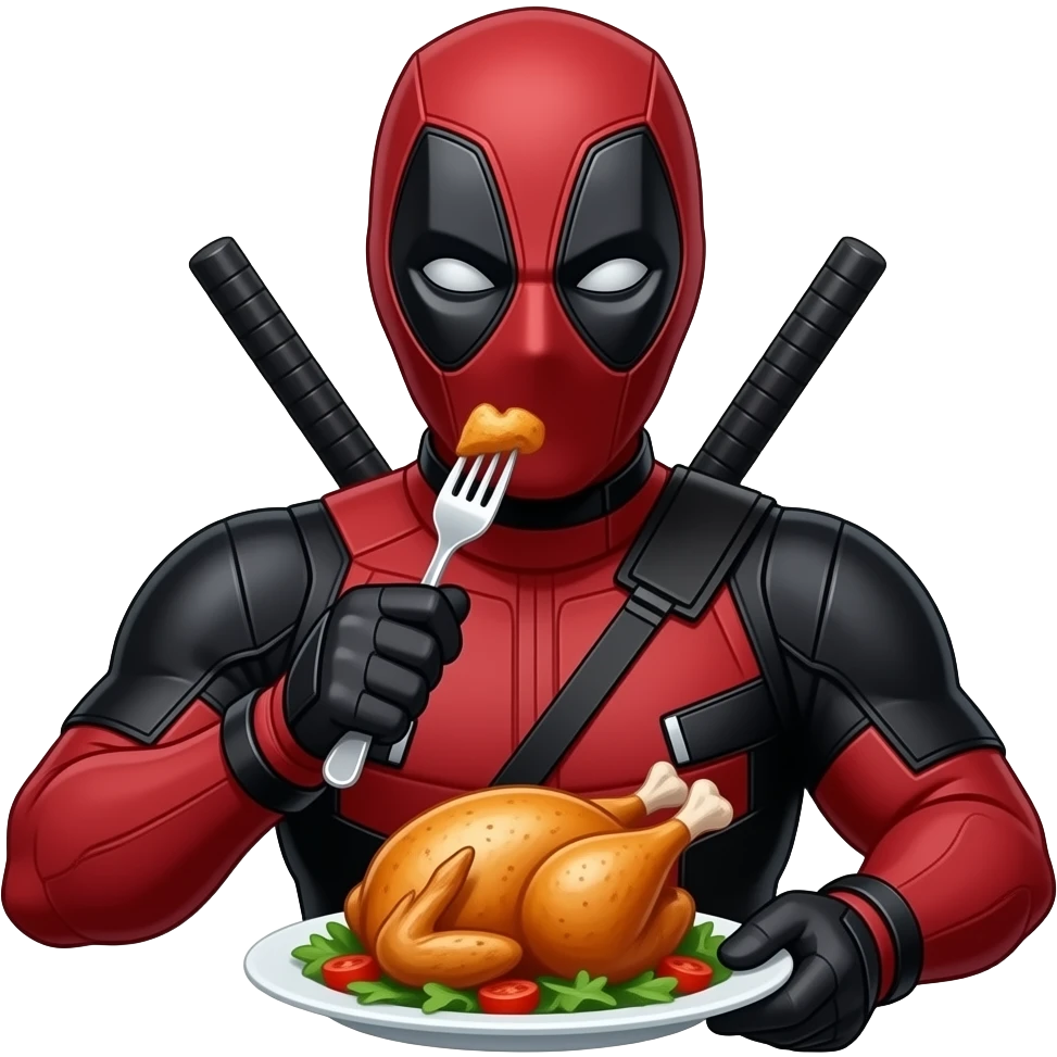 Deadpool eating chicken roast emoji