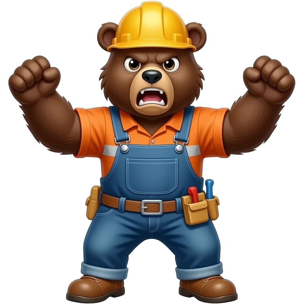 construction worker fighting mad bear emoji