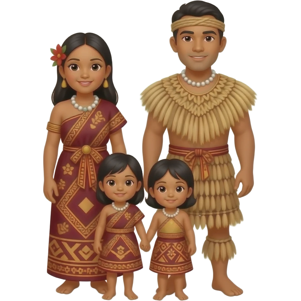 Tongan parent with 2 young children emoji image with mom and traditional clothes husband too bit make it normal emoji
