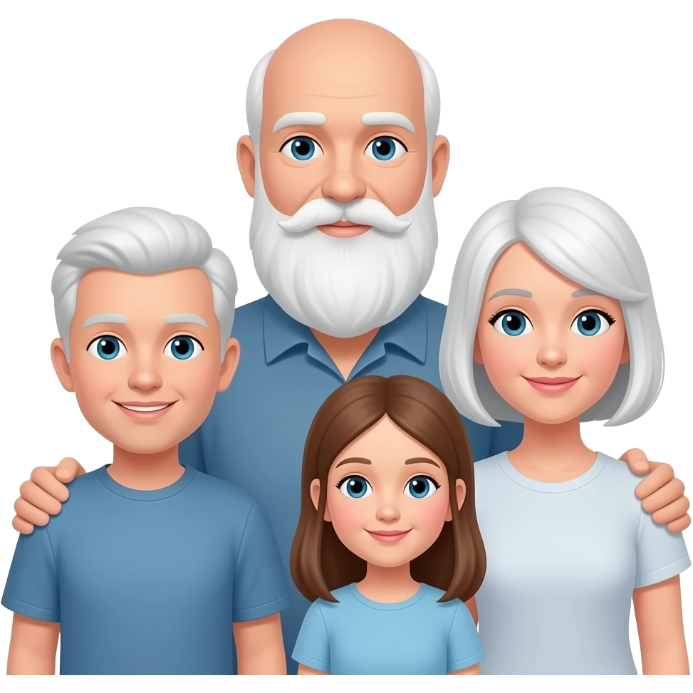 family dad with long beardbeard and bald four people one son and one daughter all white emoji
