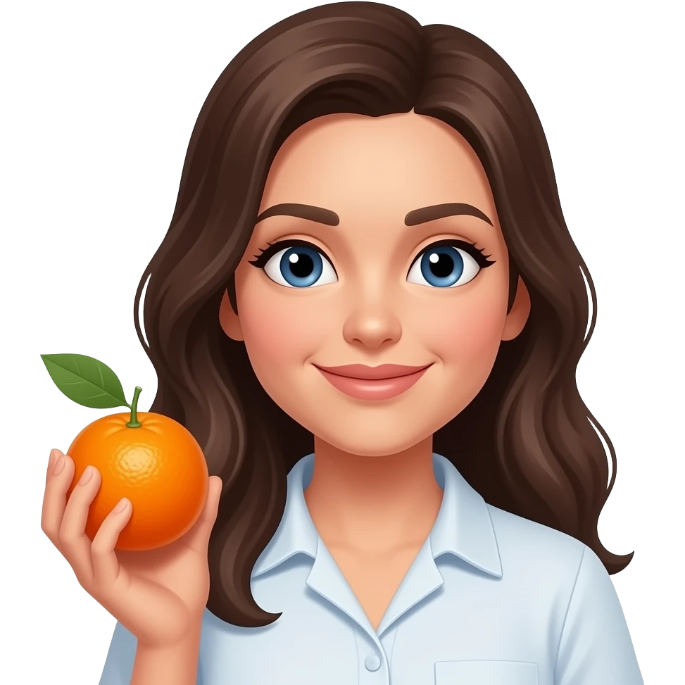 귤을 든 30대 얼굴 하얀 여성 emoji
