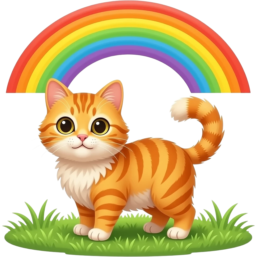 cute furry cat with a mango rainbow emoji