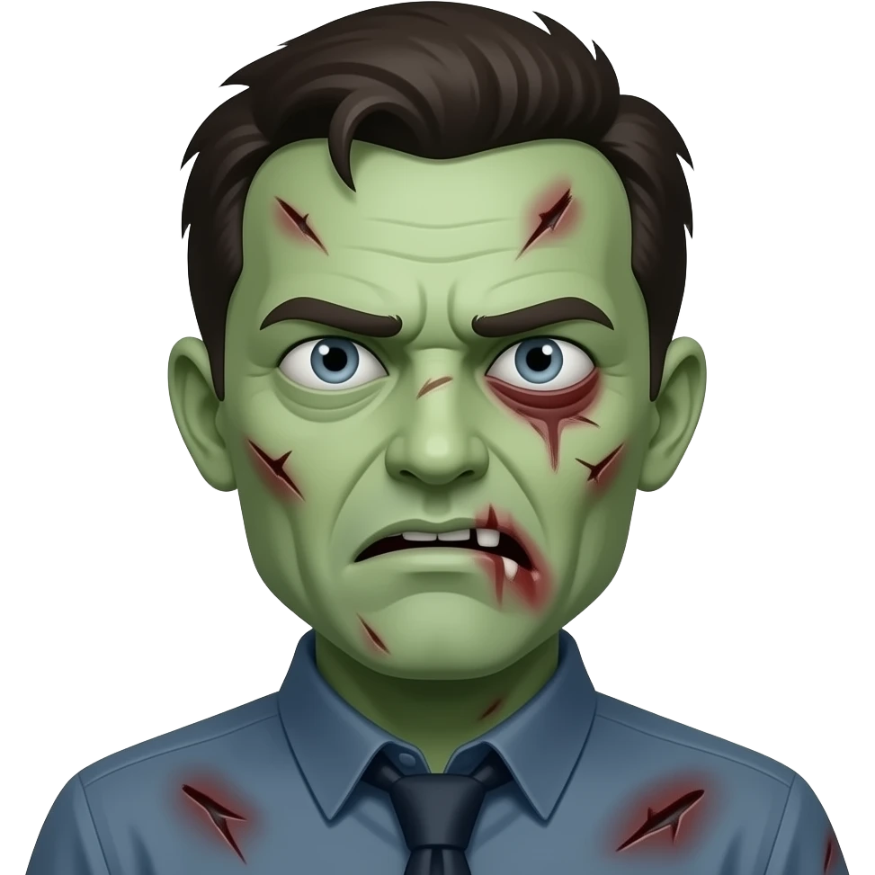 zombie man with pale green skin, visible wounds, dead eyes emoji