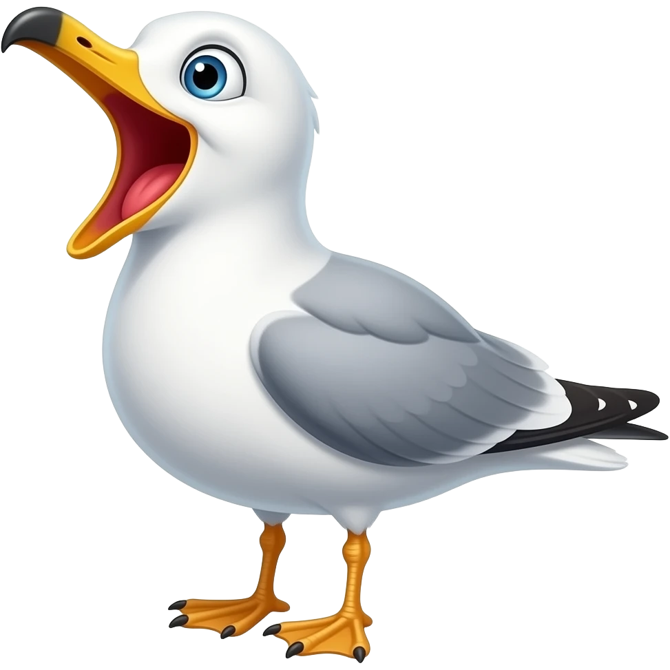 смеющаяся и орущая веселая чайка, сильно запрокинувшая голову назад emoji